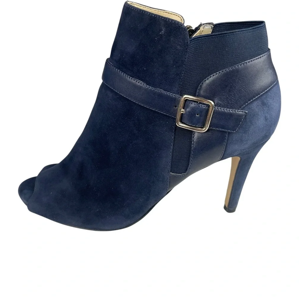 Marc Fisher Blue Suede Peep Toe High‎ Heel Ankle Boots 9M